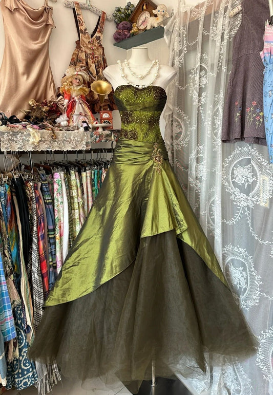 Green tube top waist sexy heavy skirt dress, prom dress R5386