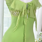 Light green halter-neck fitted long ball gown R7650