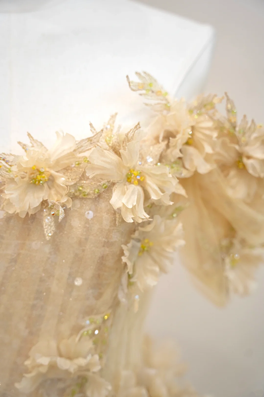 Apricot-colored off-shoulder fitted long ball gown R8892