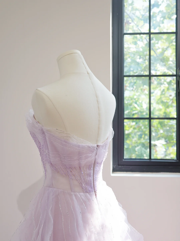 Light purple strapless, fitted waist, full skirt, long ball gown R8461