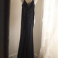 Navy blue halter-neck fitted long ball gown R6736