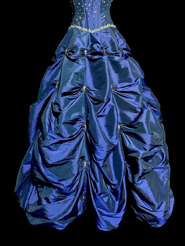 Blue halter-neck fitted long ball gown with a full skirt R6656