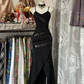 Black halter-neck fitted bodycon mermaid skirt ball gown R6376
