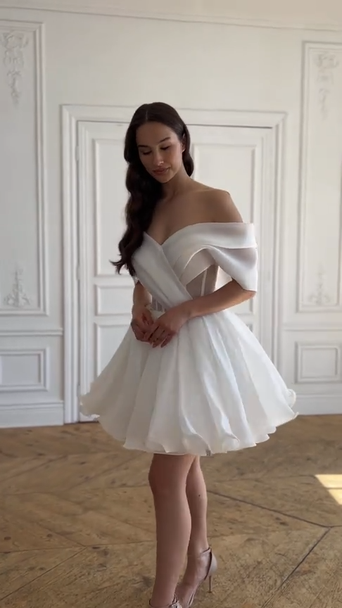 White one-shoulder gentle sexy waist slim short skirt homecoming dress R5585