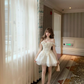 Apricot one-shoulder slim waist A-line design short skirt homecoming dress R4232