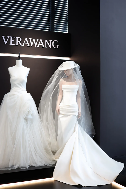 White strapless satin waist hip sexy fishtail skirt long dress bridal dress R6037