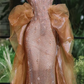Rose Gold Sequined Strapless Waist Slim Fit Hip Maxi Bridal Dress R5703