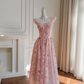 Pink floral halter waist slim fit long skirt homecoming dress R5186