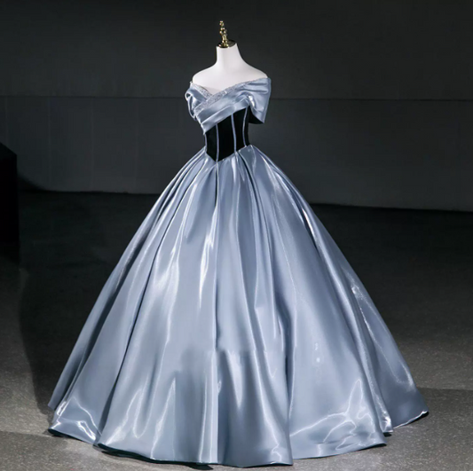Silky Satin Corset Prom Gown , Pale Blue Women's Maxi Evening Dress Quinceanera Dress RS2387
