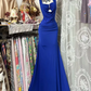 Blue tank top halter neckline fitted bodycon fishtail long ball gown R7568