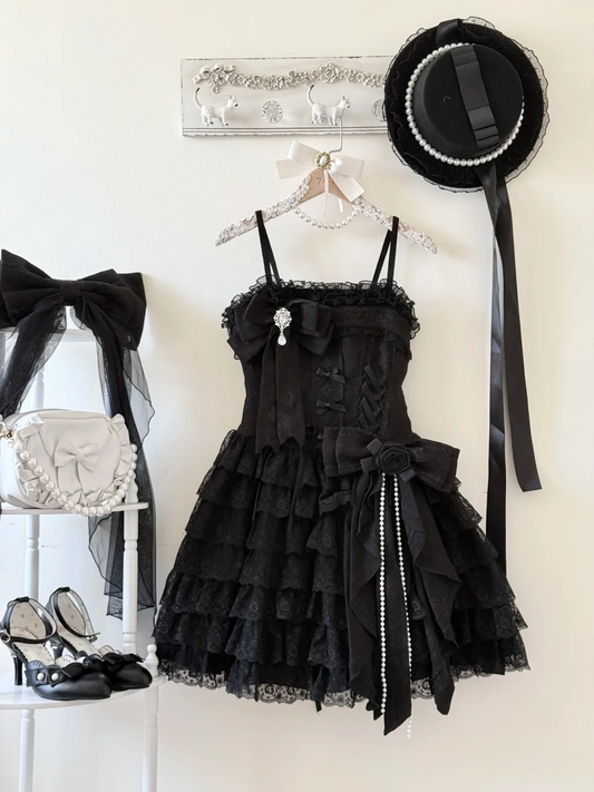 Black suspender waist cake skirt short skirt homecoming dress R4354
