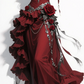 Red square neckline, three-dimensional floral, fitted waist, and alluring long ball gown R7208