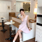 Navy collar bow waist dress summer French fashion temperament skirt R4738