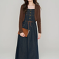 Knitted cardigan with denim suspender dress new high-end suit skirt two-piece set R2400