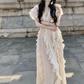 Beautiful little skirt exquisite dress ruffled V-neck waist long skirt R0703