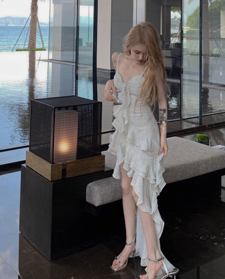 Fairy dress pure desire style irregular holiday suspender skirt floral cake skirt R1710