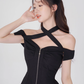 Black halter neck dress for women summer slim short skirt new design A-line skirt R4501