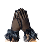 Breathable mesh gloves lace bow Hepburn style etiquette black French retro dress     S6267