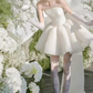 Satin Puffy Embroidered Women's Homecoming Dress White Corset Princess Short Prom Dress RS2428