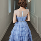 Ruffled Blue Homecoming Dress , Pretty Tulle Corset Mini Summer Dress RS1443
