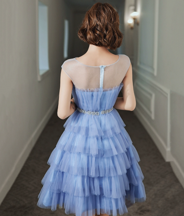 Ruffled Blue Homecoming Dress , Pretty Tulle Corset Mini Summer Dress RS1443