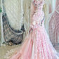 Pink three-dimensional flower lace tube top waist slim hip sexy long skirt, prom dress R5300