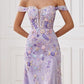 French Chic Lavender A-Line Strapless Long Women Dress with Applique Evening Dress Birthday Dress RS116