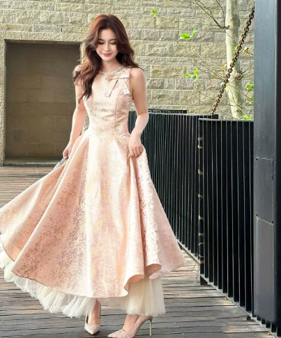 Elegant Pink Prom Gown , Pretty Printed Patterns Satin Maxi Evening Dress RS1347