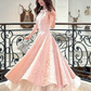 Elegant Pink Prom Gown , Pretty Printed Patterns Satin Maxi Evening Dress RS1347