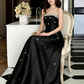 Elegant Black Prom Gown , Pretty Silky Applique Satin Maxi Evening Dress RS1349