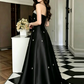 Elegant Black Prom Gown , Pretty Silky Applique Satin Maxi Evening Dress RS1349