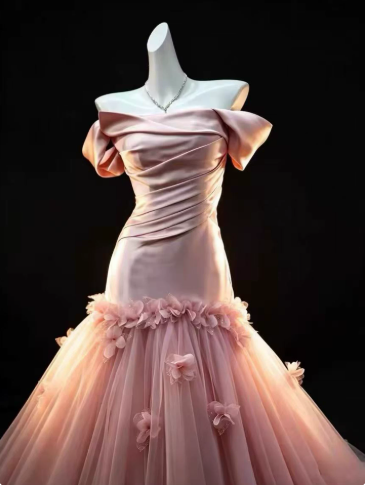 Sweet Pink Prom Gown , Romantic Tulle Applique Maxi Evening Dress Birthday Dress RS1350