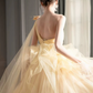 Sweet Pastel Yellow Prom Gown , Elegant Tulle Applique Maxi Evening Dress Birthday Dress RS1351