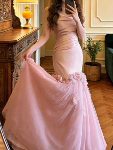 Charming Pink Prom Gown , Elegant Tulle Applique Maxi Evening Dress Birthday Dress RS1352