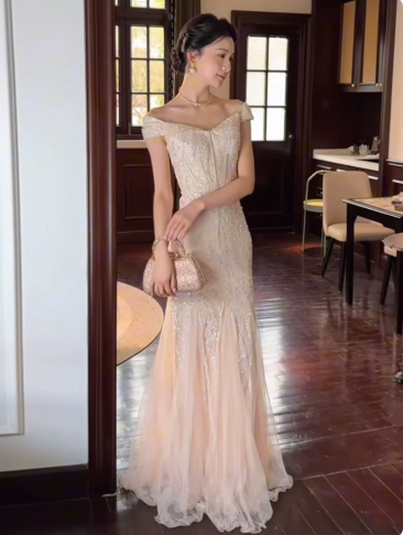 Charming Ivory Prom Gown , Elegant Tulle Maxi Evening Dress Celebrity Dress RS1354