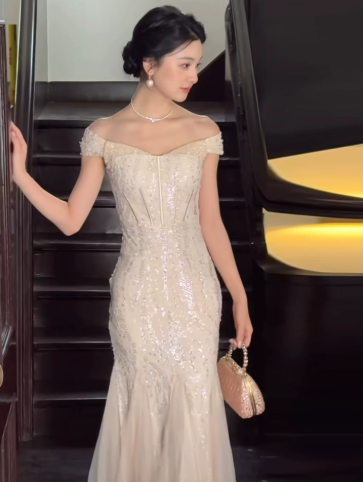 Charming Ivory Prom Gown , Elegant Tulle Maxi Evening Dress Celebrity Dress RS1354