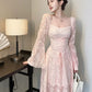 Pink sexy lace long-sleeved dress for women     S5461