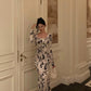 Rose print velvet dress for women new style square neck long dress     S5488