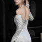 Off shoulder wedding dress long sleeve satin bride dress simple wedding gown       S5452