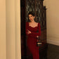 Burgundy long-sleeved dress for women new style long skirt     S5485
