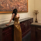 Gold velvet suspender dress for women new evening dress     S5478