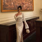 square neck satin dress new slit long dress      S5479