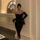 Sexy off-shoulder velvet dress for women new style dress little black dress    S5498