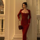 Retro red dress for women new style long mermaid dress     S5481