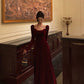 red velvet dress for women new retro long skirt     S5484
