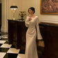 long-sleeved satin dress for women new style long skirt     S5489