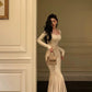 French long-sleeved mermaid dress for women new  long skirt   S5477