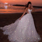 Sparkly Spaghetti Strap Sleeveless A-line Sequin Long Prom Dresses Wedding Dress      S5425