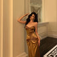 Gold velvet suspender dress for women new evening dress     S5478
