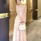 Pink sexy lace long-sleeved dress for women     S5461